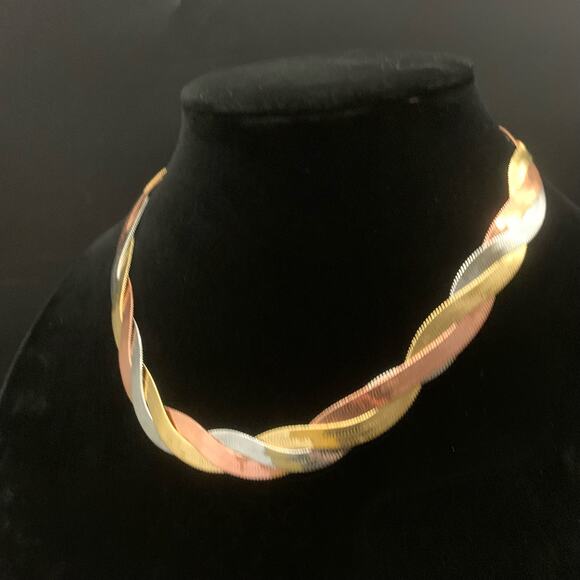 Vintage Braided Tri-Tone Statement Multi Strand Necklace - Picture 8 of 12